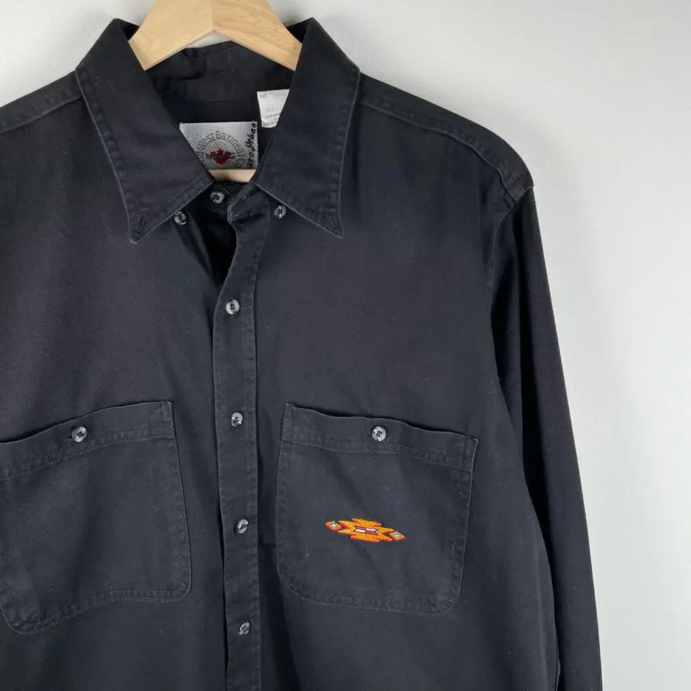 80s Vintage Mens Southwestern Embroidered Button Up Shirt Black Size L